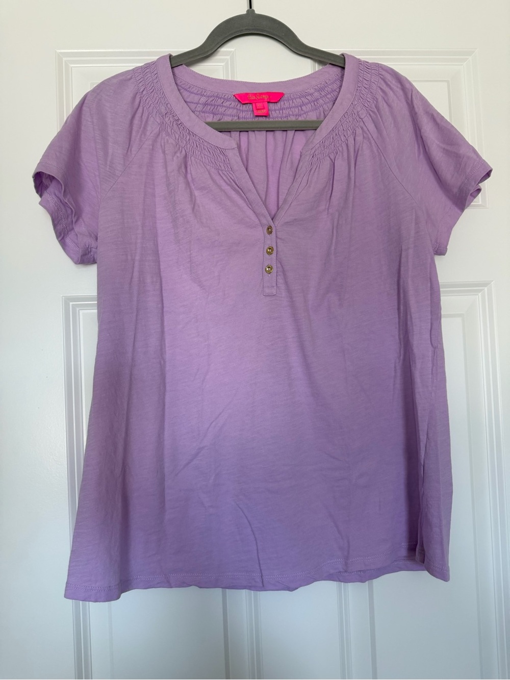 Lilly Pulitzer Purple Iris short sleeve Essie top size M